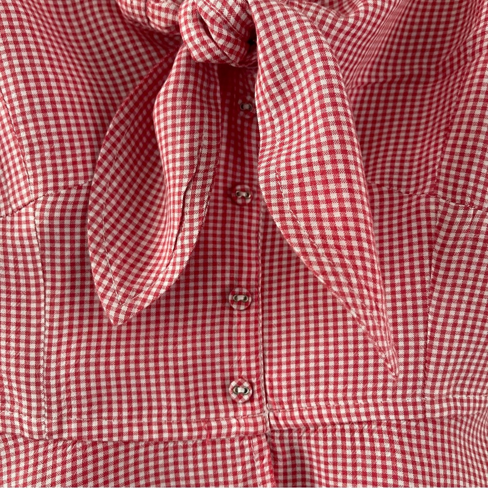 Red Gingham Pullover Button Front Halter Tie Tank Top Japna Jr Size XS Ruffle - Picture 4 of 7
